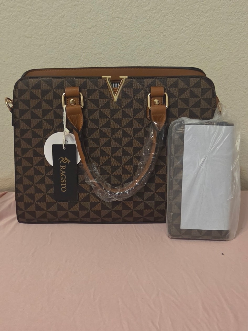 Ragsto Brown Geometric Laptop Tote Bag